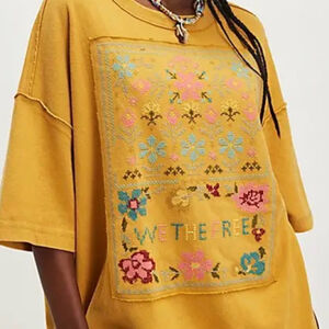 NWOT Free People We The Free marigold combo cross-stitch tee Size Small $128